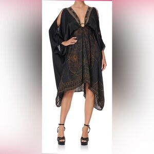 Black Kaftan Dress with Gold Scroll Print
